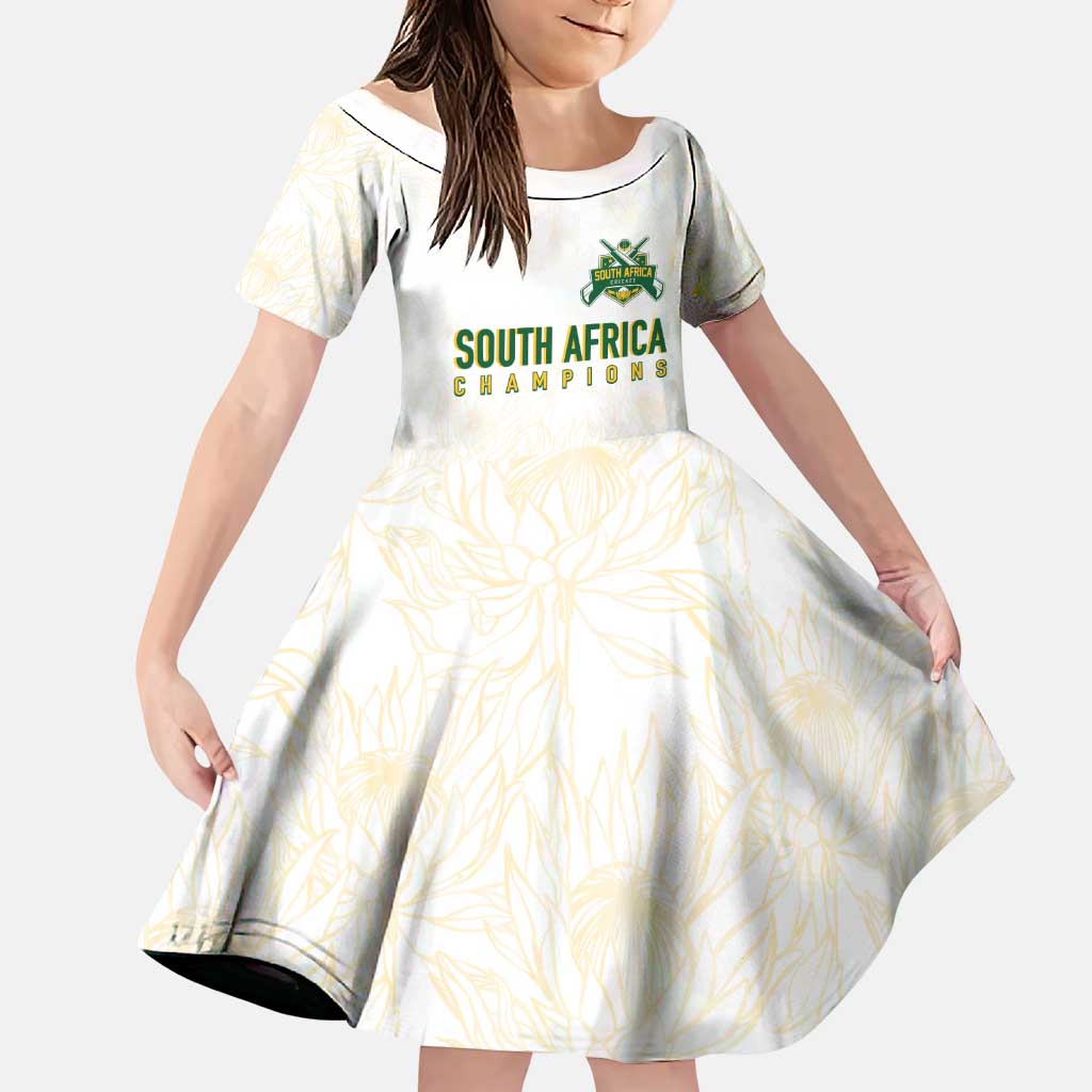 South Africa Cricket Champion Custom Family Matching Puletasi and Hawaiian Shirt Gold Proteas - All White - Wonder Print Shop