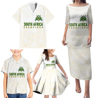 South Africa Cricket Champion Custom Family Matching Puletasi and Hawaiian Shirt Gold Proteas - All White - Wonder Print Shop