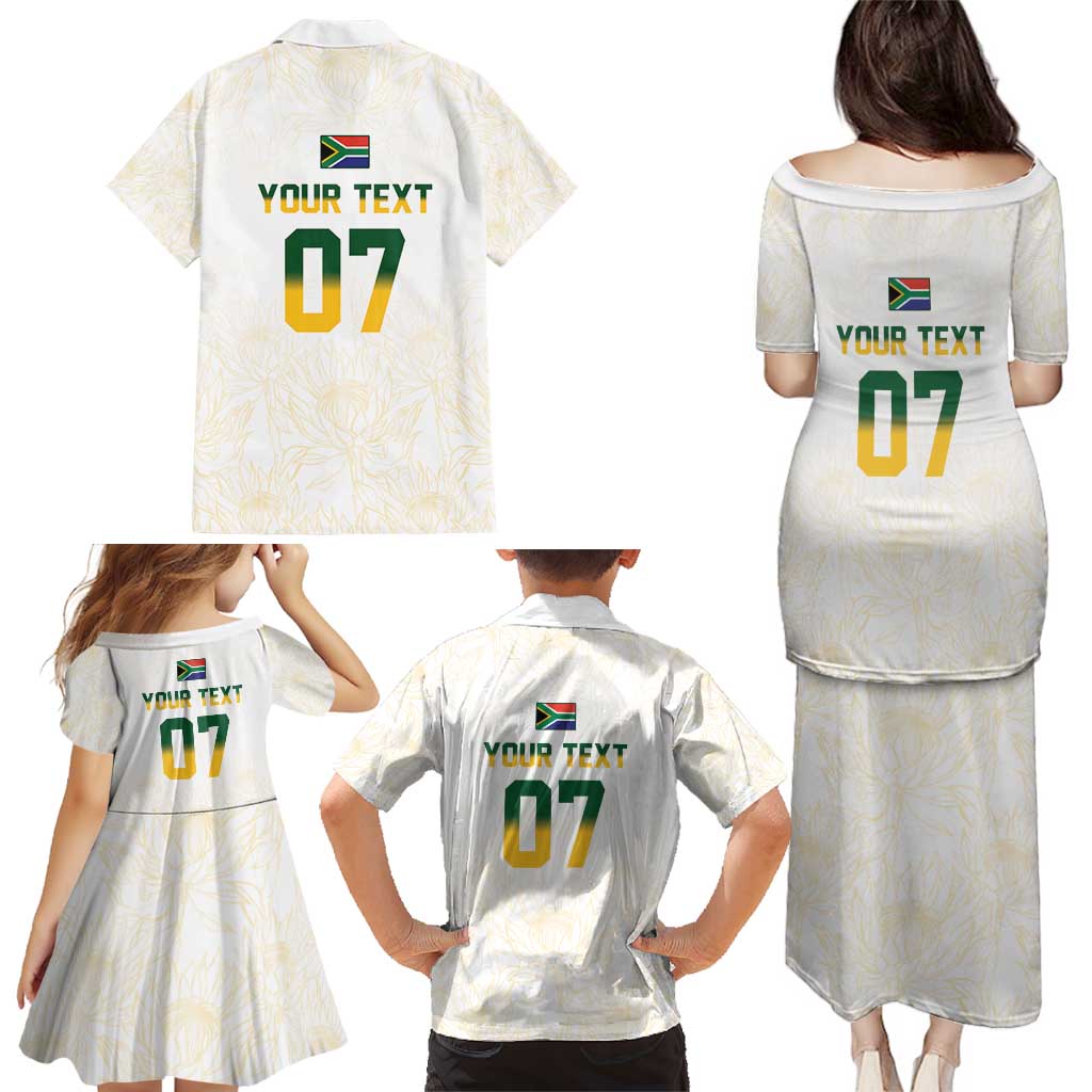 South Africa Cricket Champion Custom Family Matching Puletasi and Hawaiian Shirt Gold Proteas - All White - Wonder Print Shop