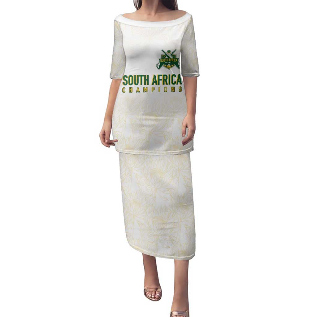 South Africa Cricket Champion Custom Family Matching Puletasi and Hawaiian Shirt Gold Proteas - All White - Wonder Print Shop