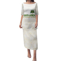 South Africa Cricket Champion Custom Family Matching Puletasi and Hawaiian Shirt Gold Proteas - All White - Wonder Print Shop