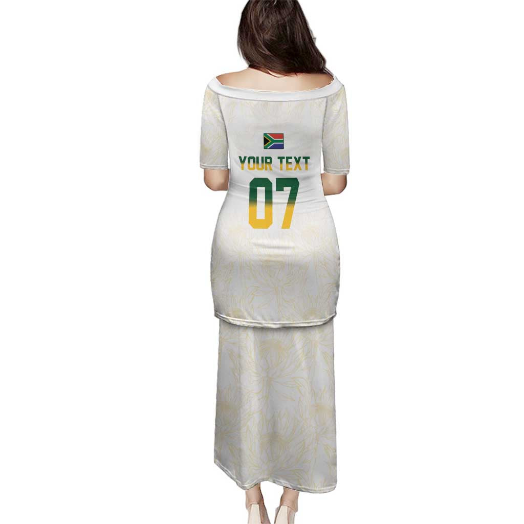 South Africa Cricket Champion Custom Family Matching Puletasi and Hawaiian Shirt Gold Proteas - All White - Wonder Print Shop