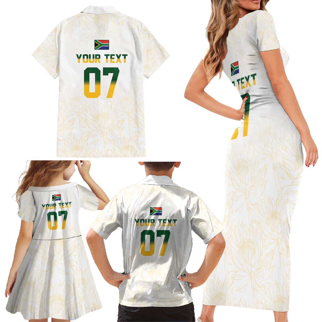 South Africa Cricket Champion Custom Family Matching Short Sleeve Bodycon Dress and Hawaiian Shirt Gold Proteas - All White - Wonder Print Shop