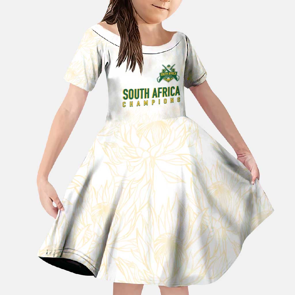 South Africa Cricket Champion Custom Family Matching Summer Maxi Dress and Hawaiian Shirt Gold Proteas - All White - Wonder Print Shop