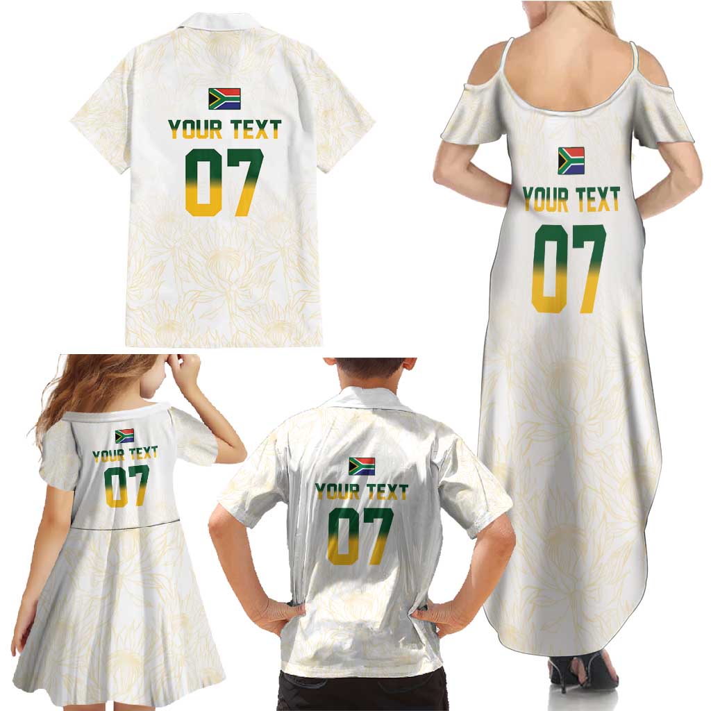 South Africa Cricket Champion Custom Family Matching Summer Maxi Dress and Hawaiian Shirt Gold Proteas - All White - Wonder Print Shop