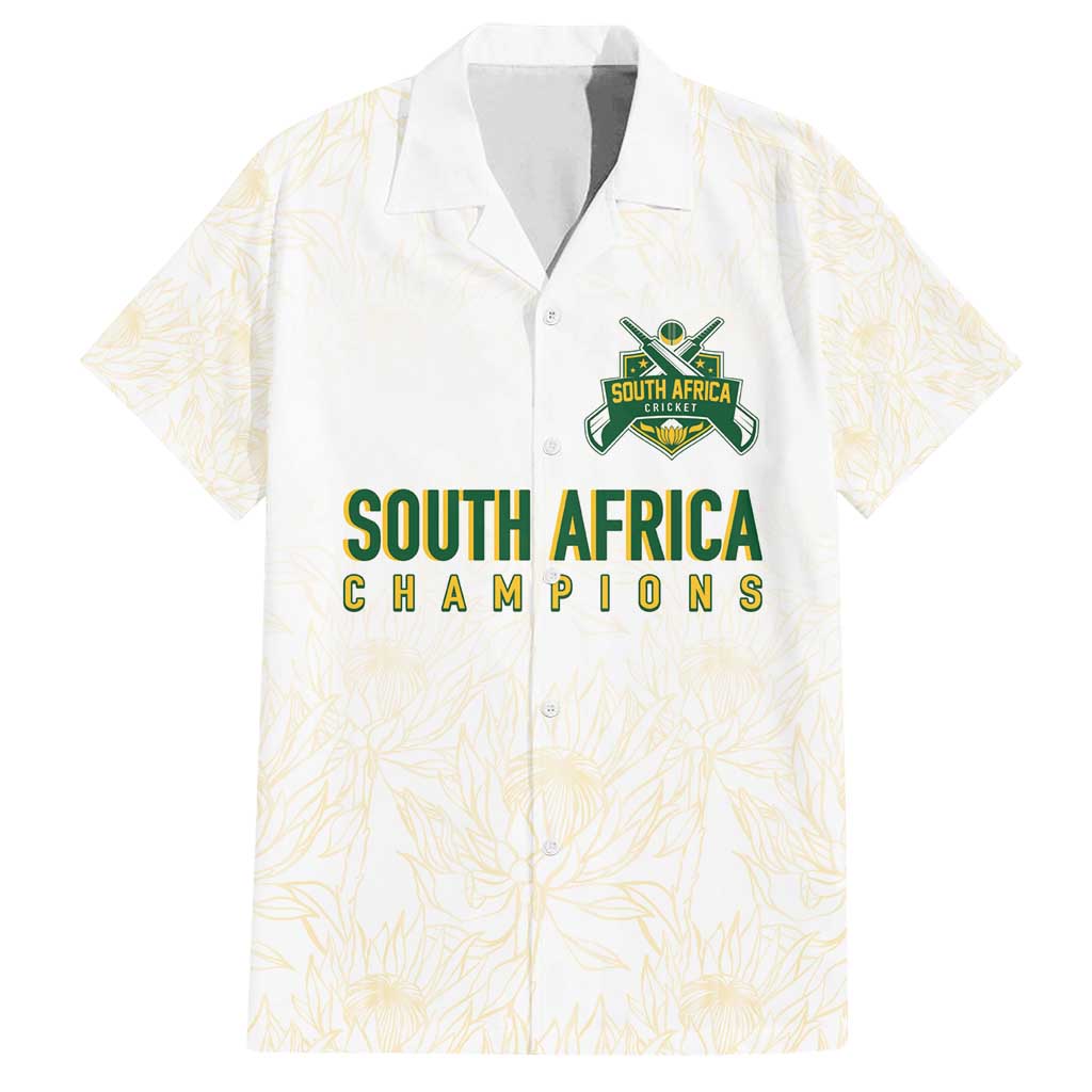 South Africa Cricket Champion Custom Family Matching Summer Maxi Dress and Hawaiian Shirt Gold Proteas - All White - Wonder Print Shop