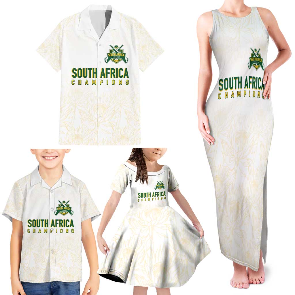 South Africa Cricket Champion Custom Family Matching Tank Maxi Dress and Hawaiian Shirt Gold Proteas - All White - Wonder Print Shop