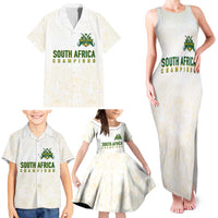 South Africa Cricket Champion Custom Family Matching Tank Maxi Dress and Hawaiian Shirt Gold Proteas - All White - Wonder Print Shop