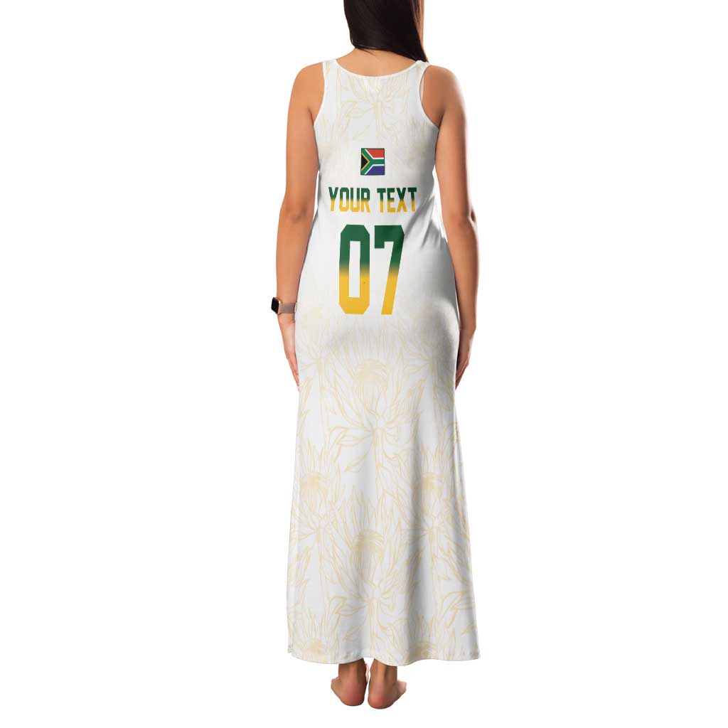 South Africa Cricket Champion Custom Family Matching Tank Maxi Dress and Hawaiian Shirt Gold Proteas - All White - Wonder Print Shop