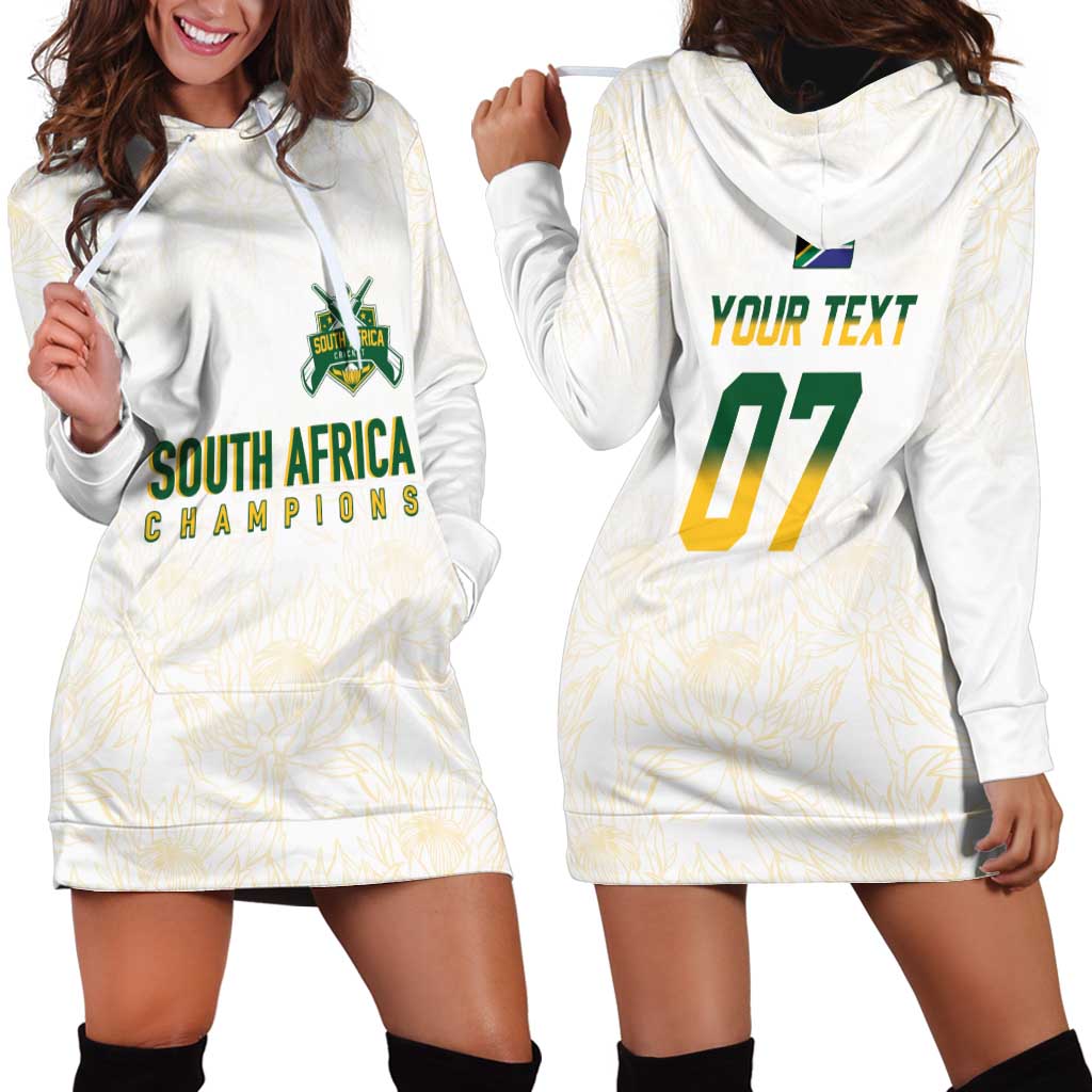 South Africa Cricket Champion Custom Hoodie Dress Gold Proteas - All White - Wonder Print Shop