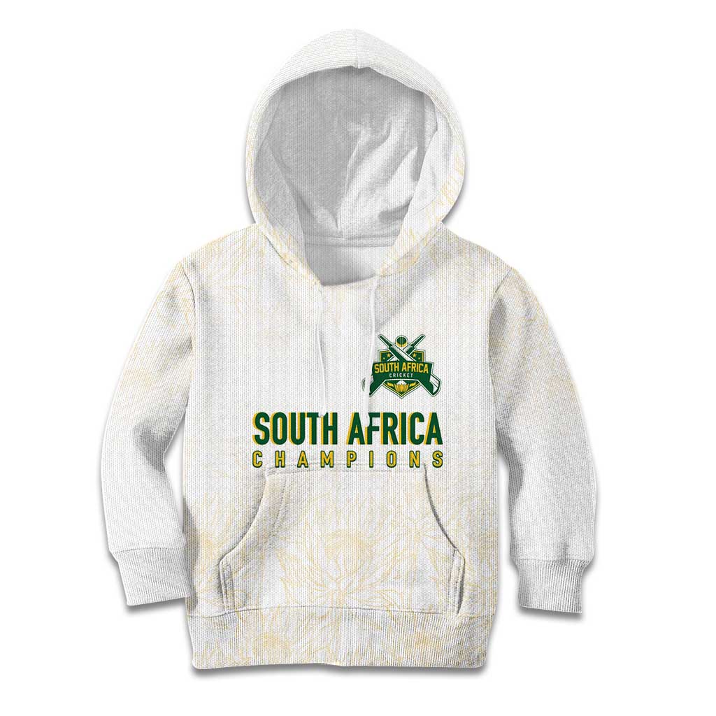 South Africa Cricket Champion Custom Kid Hoodie Gold Proteas - All White - Wonder Print Shop