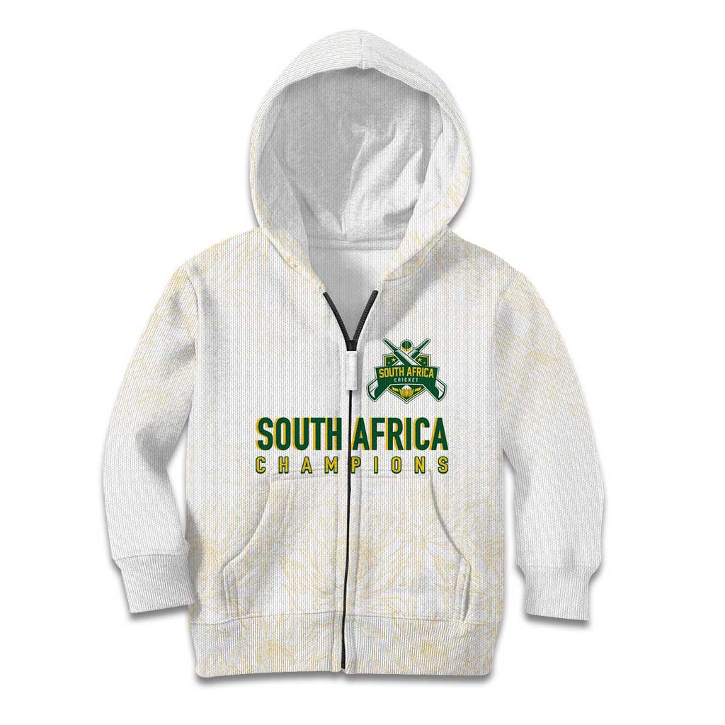 South Africa Cricket Champion Custom Kid Hoodie Gold Proteas - All White - Wonder Print Shop