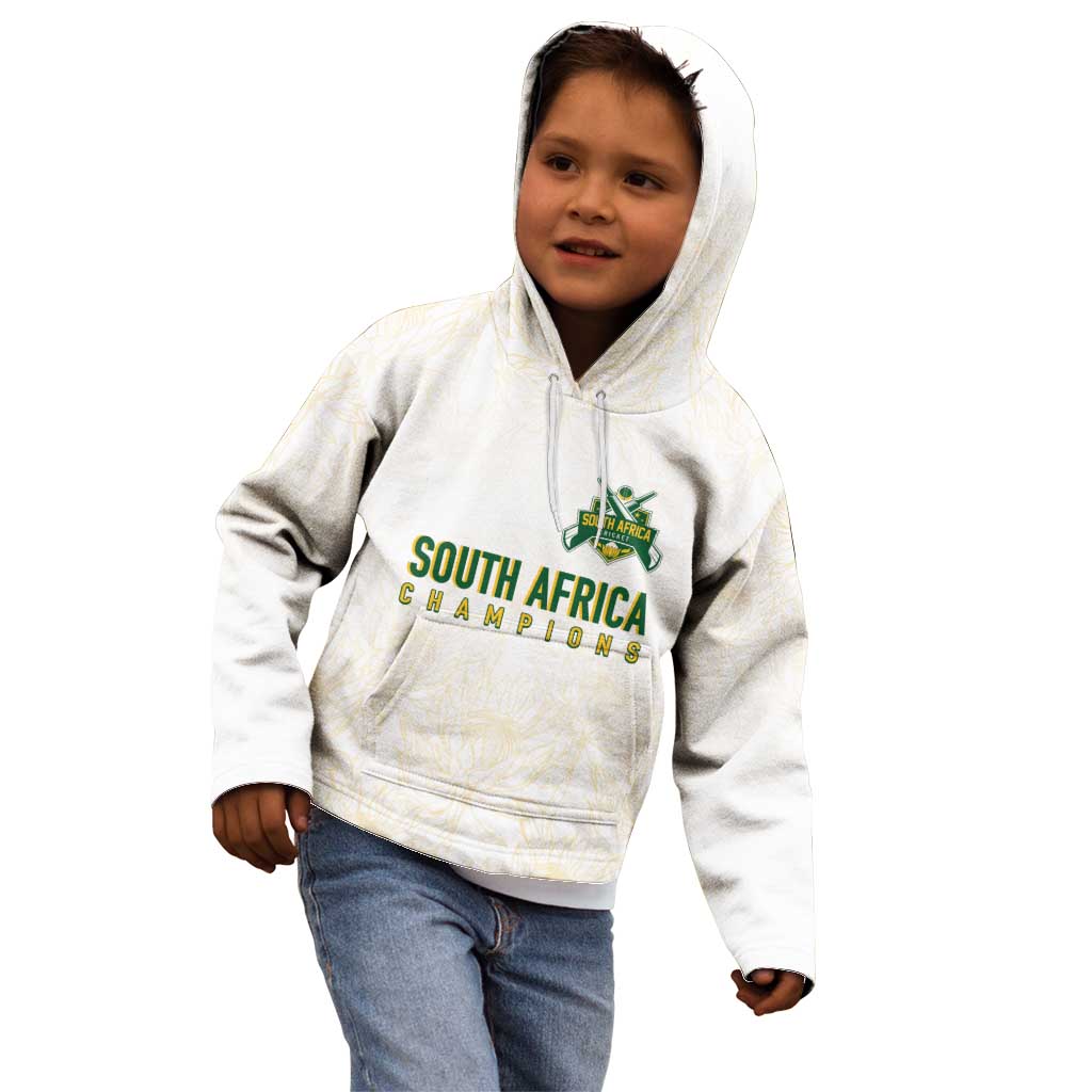 South Africa Cricket Champion Custom Kid Hoodie Gold Proteas - All White - Wonder Print Shop