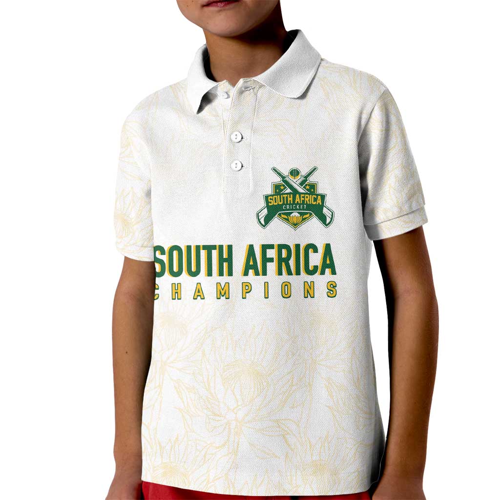 South Africa Cricket Champion Custom Kid Polo Shirt Gold Proteas - All White - Wonder Print Shop