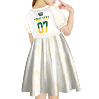 South Africa Cricket Champion Custom Kid Short Sleeve Dress Gold Proteas - All White - Wonder Print Shop