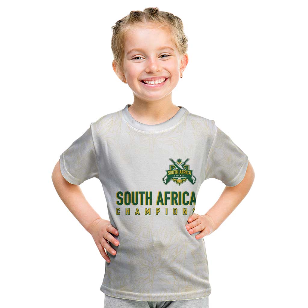 South Africa Cricket Champion Custom Kid T Shirt Gold Proteas - All White - Wonder Print Shop