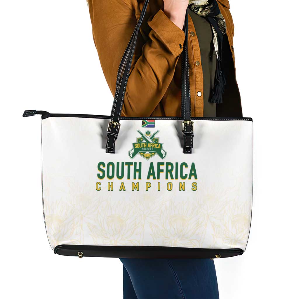 South Africa Cricket Champion Leather Tote Bag Gold Proteas - All White - Wonder Print Shop