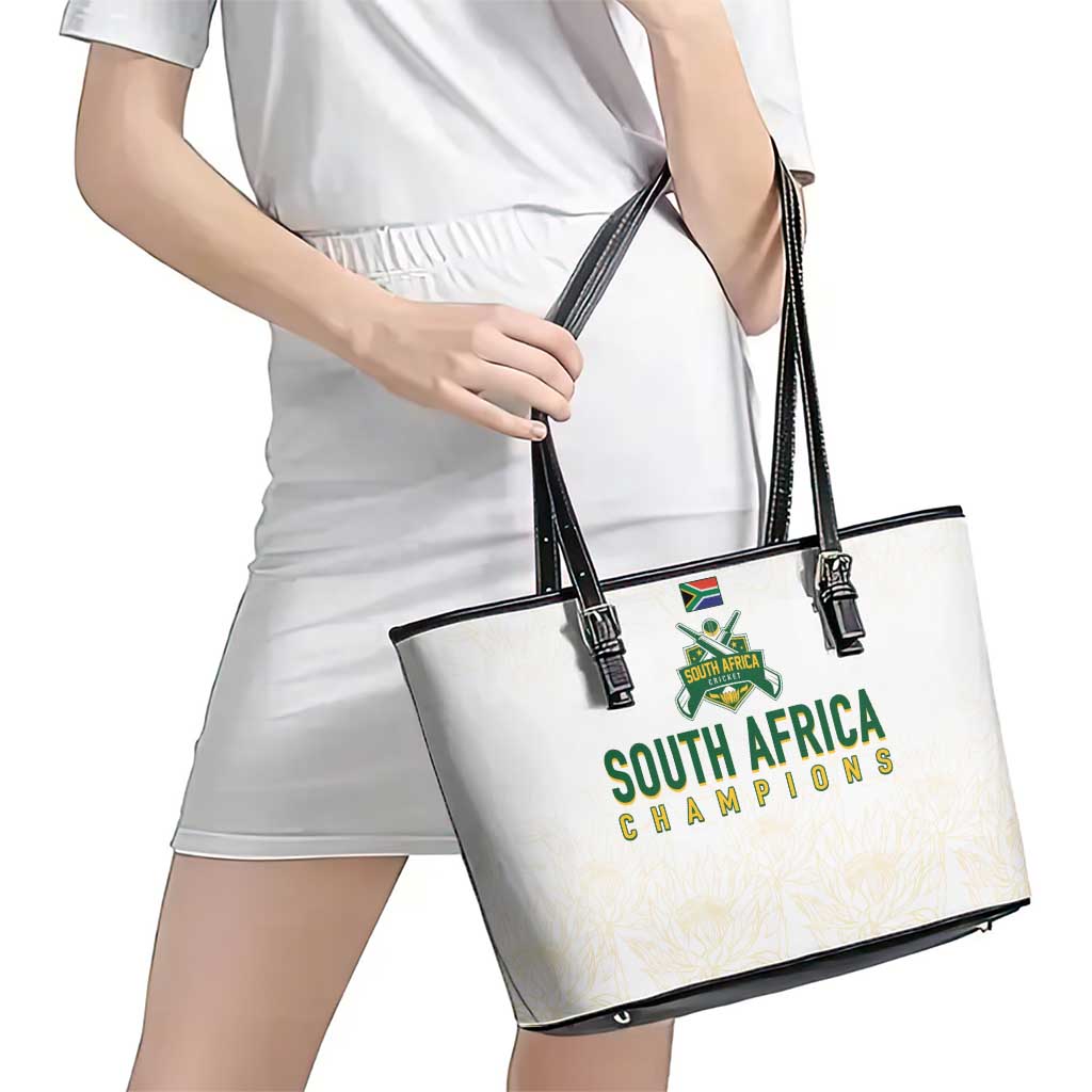 South Africa Cricket Champion Leather Tote Bag Gold Proteas - All White - Wonder Print Shop