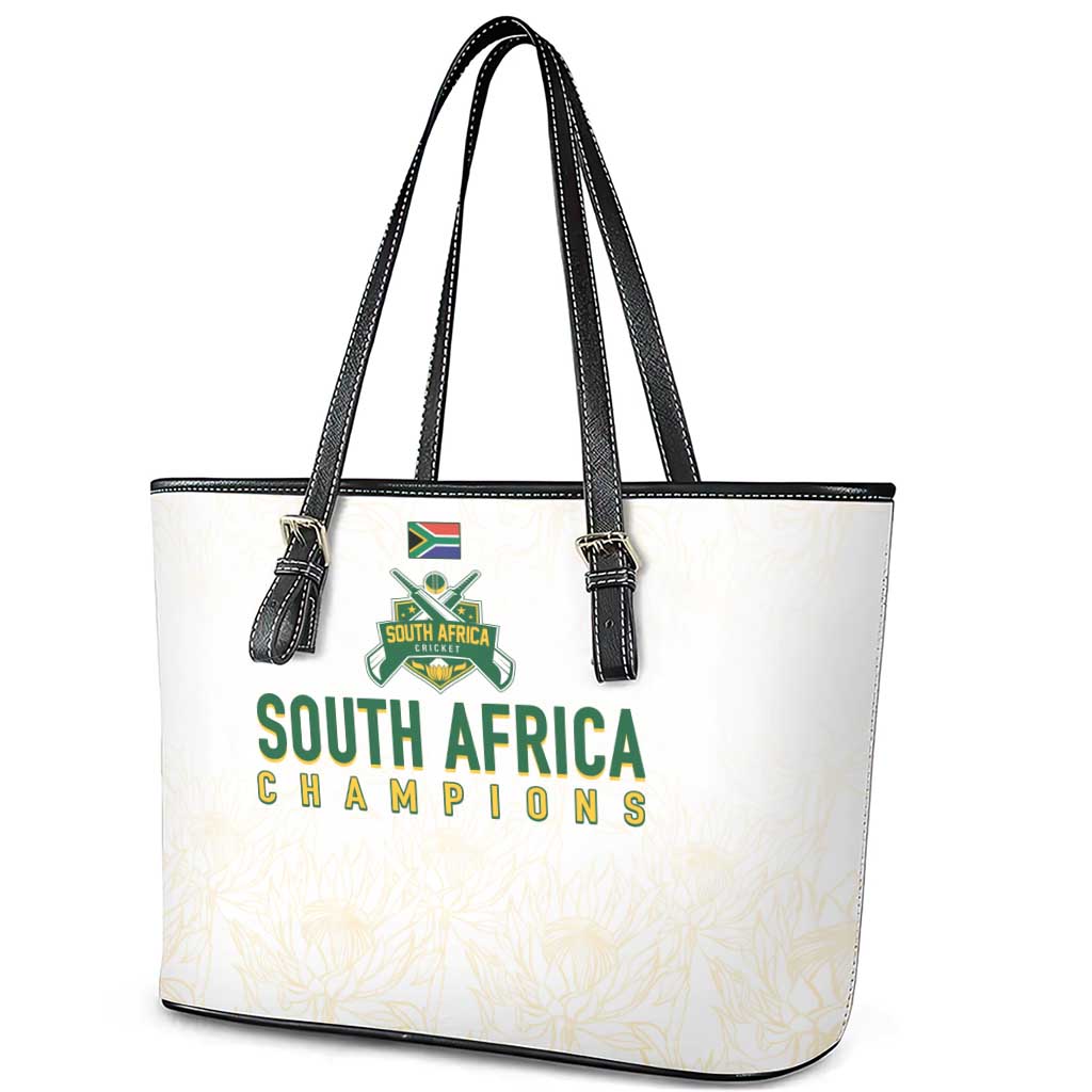 South Africa Cricket Champion Leather Tote Bag Gold Proteas - All White - Wonder Print Shop