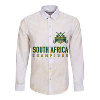 South Africa Cricket Champion Custom Long Sleeve Button Shirt Gold Proteas - All White - Wonder Print Shop
