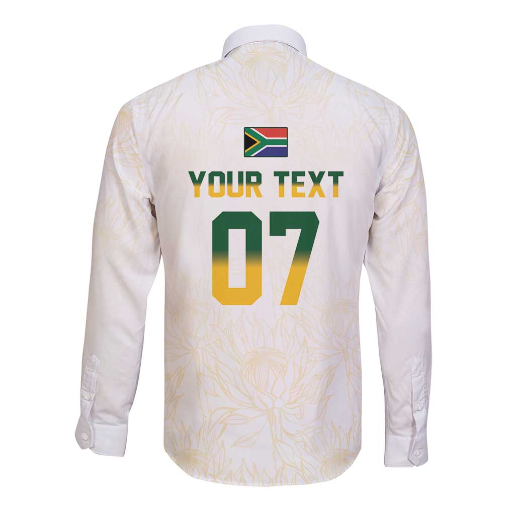 South Africa Cricket Champion Custom Long Sleeve Button Shirt Gold Proteas - All White - Wonder Print Shop