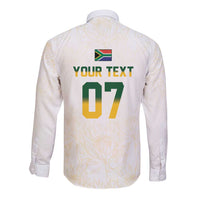 South Africa Cricket Champion Custom Long Sleeve Button Shirt Gold Proteas - All White - Wonder Print Shop
