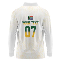 South Africa Cricket Champion Custom Long Sleeve Polo Shirt Gold Proteas - All White - Wonder Print Shop