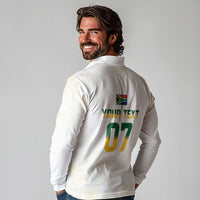 South Africa Cricket Champion Custom Long Sleeve Polo Shirt Gold Proteas - All White - Wonder Print Shop