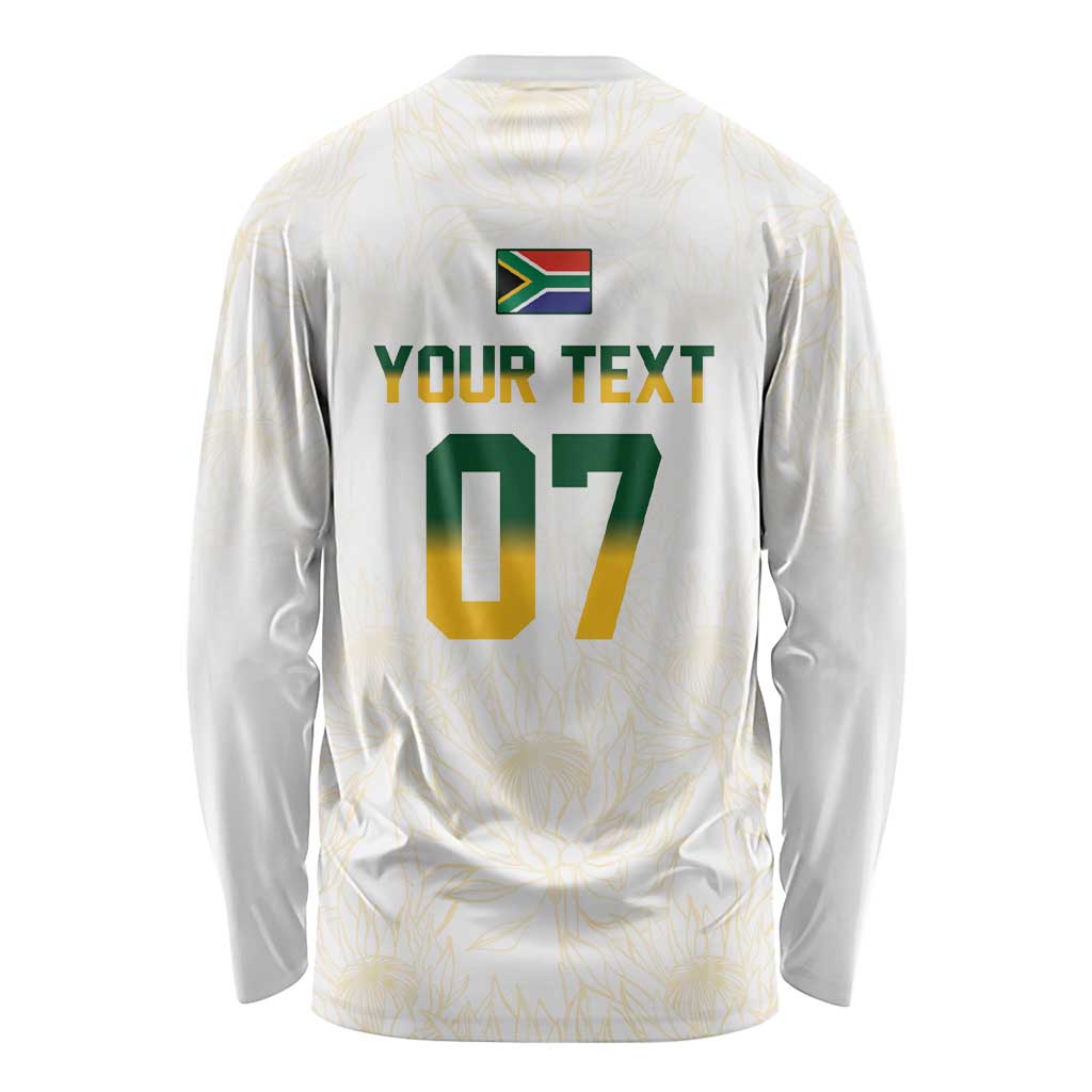 South Africa Cricket Champion Custom Long Sleeve Shirt Gold Proteas - All White - Wonder Print Shop