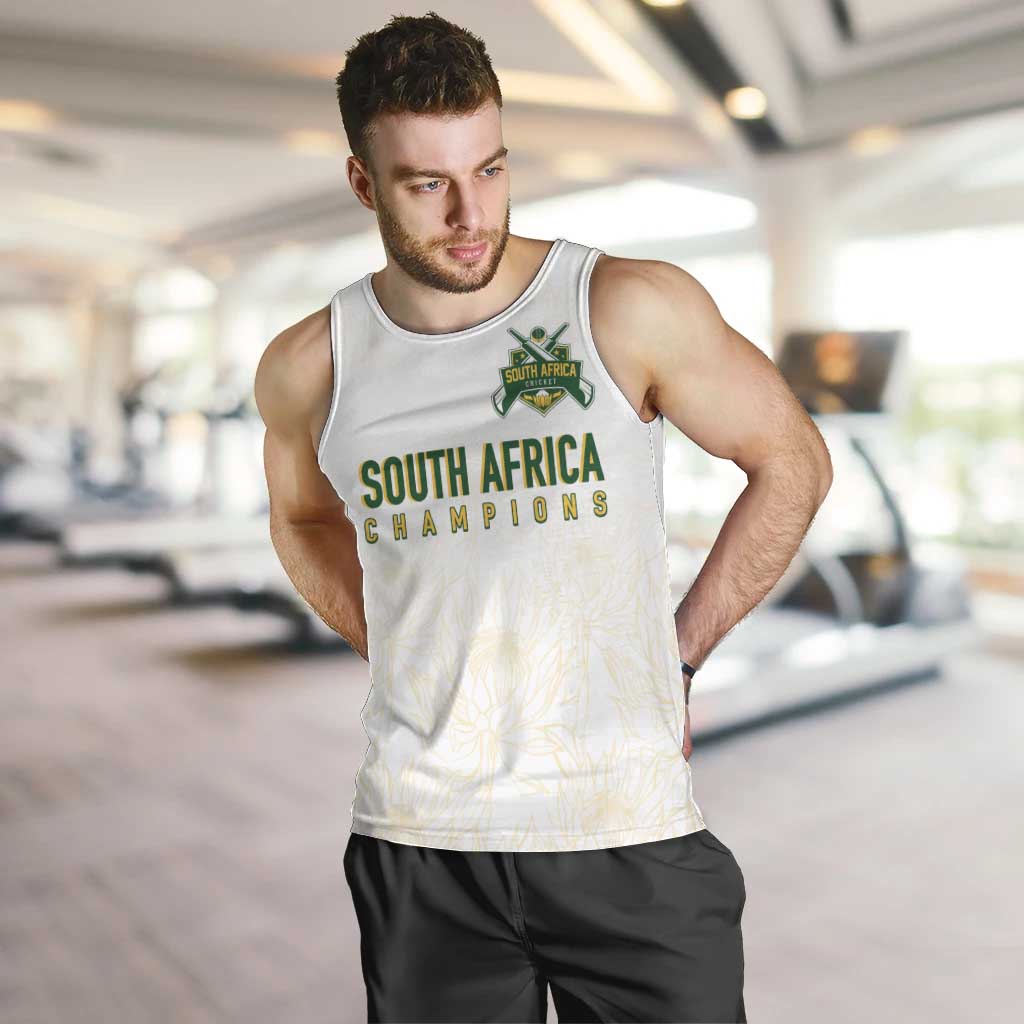 South Africa Cricket Champion Custom Men Tank Top Gold Proteas - All White - Wonder Print Shop