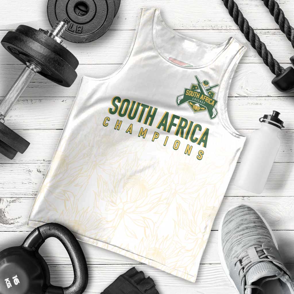 South Africa Cricket Champion Custom Men Tank Top Gold Proteas - All White - Wonder Print Shop