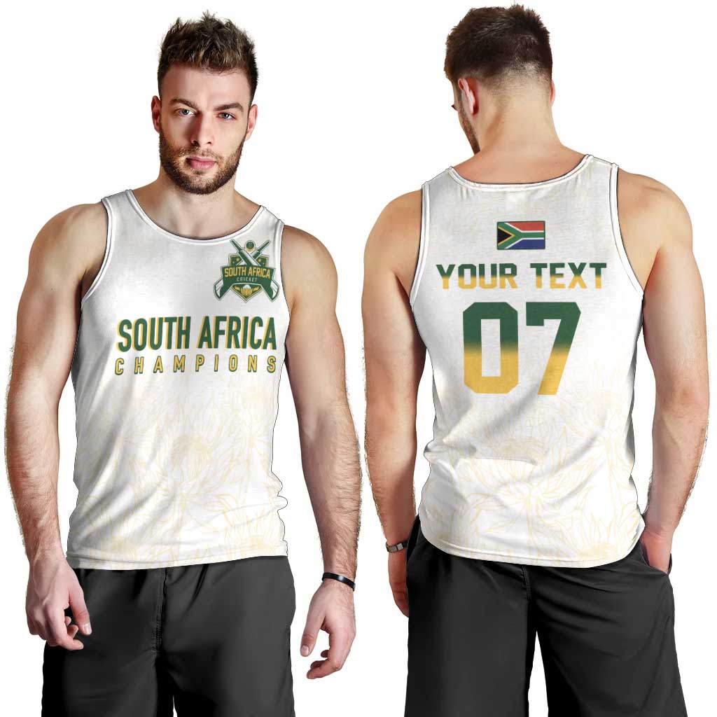 South Africa Cricket Champion Custom Men Tank Top Gold Proteas - All White - Wonder Print Shop