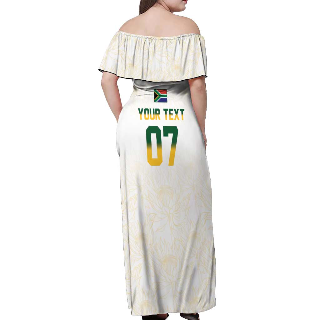 South Africa Cricket Champion Custom Off Shoulder Maxi Dress Gold Proteas - All White - Wonder Print Shop