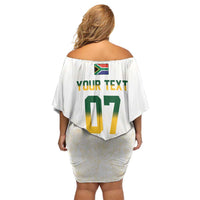 South Africa Cricket Champion Custom Off Shoulder Short Dress Gold Proteas - All White - Wonder Print Shop