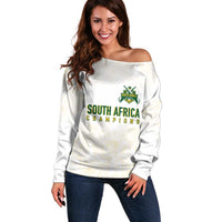 South Africa Cricket Champion Custom Off Shoulder Sweater Gold Proteas - All White - Wonder Print Shop
