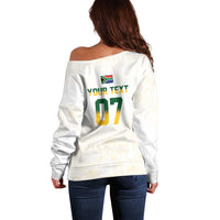 South Africa Cricket Champion Custom Off Shoulder Sweater Gold Proteas - All White - Wonder Print Shop