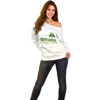 South Africa Cricket Champion Custom Off Shoulder Sweater Gold Proteas - All White - Wonder Print Shop