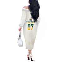 South Africa Cricket Champion Custom Off The Shoulder Long Sleeve Dress Gold Proteas - All White - Wonder Print Shop