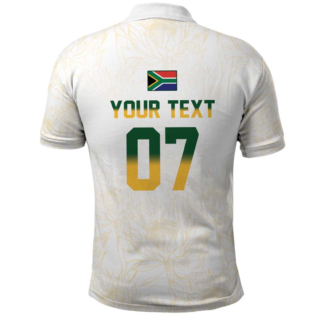 South Africa Cricket Champion Custom Polo Shirt Gold Proteas - All White - Wonder Print Shop