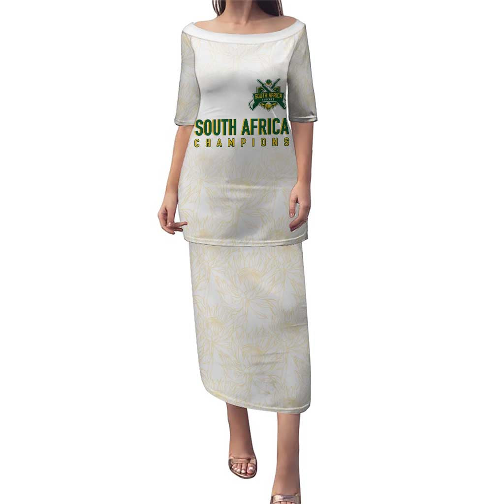 South Africa Cricket Champion Custom Puletasi Gold Proteas - All White - Wonder Print Shop