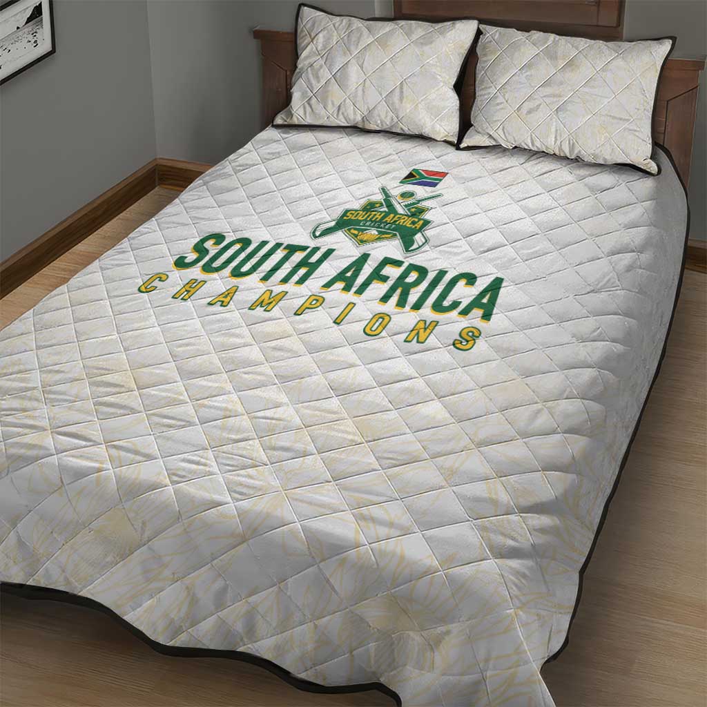 South Africa Cricket Champion Quilt Bed Set Gold Proteas - All White - Wonder Print Shop