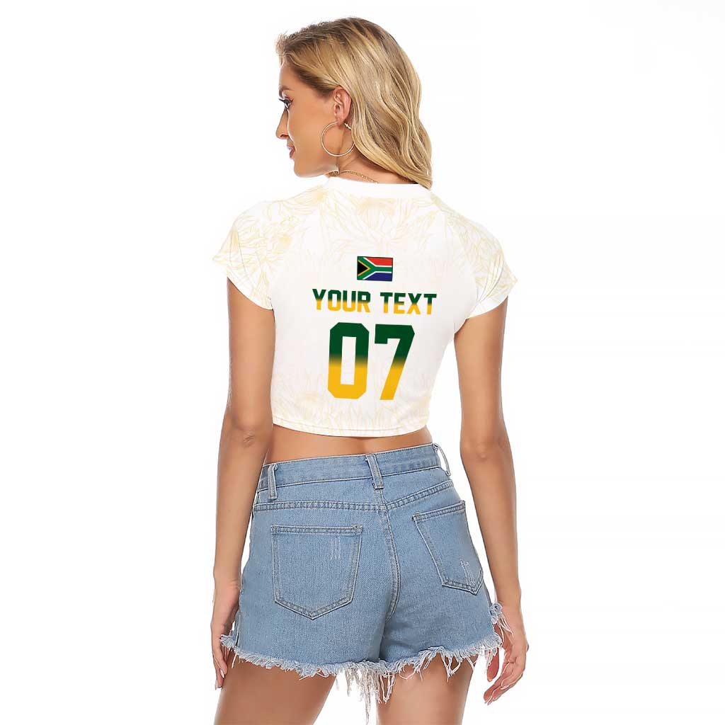 South Africa Cricket Champion Custom Raglan Cropped T Shirt Gold Proteas - All White - Wonder Print Shop