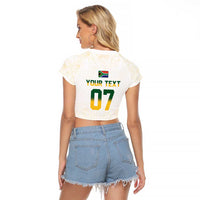 South Africa Cricket Champion Custom Raglan Cropped T Shirt Gold Proteas - All White - Wonder Print Shop