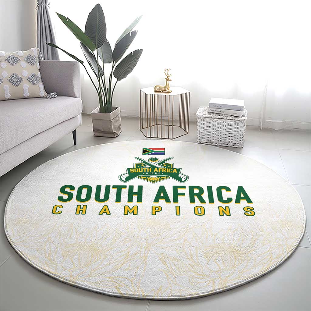 South Africa Cricket Champion Round Carpet Gold Proteas - All White - Wonder Print Shop