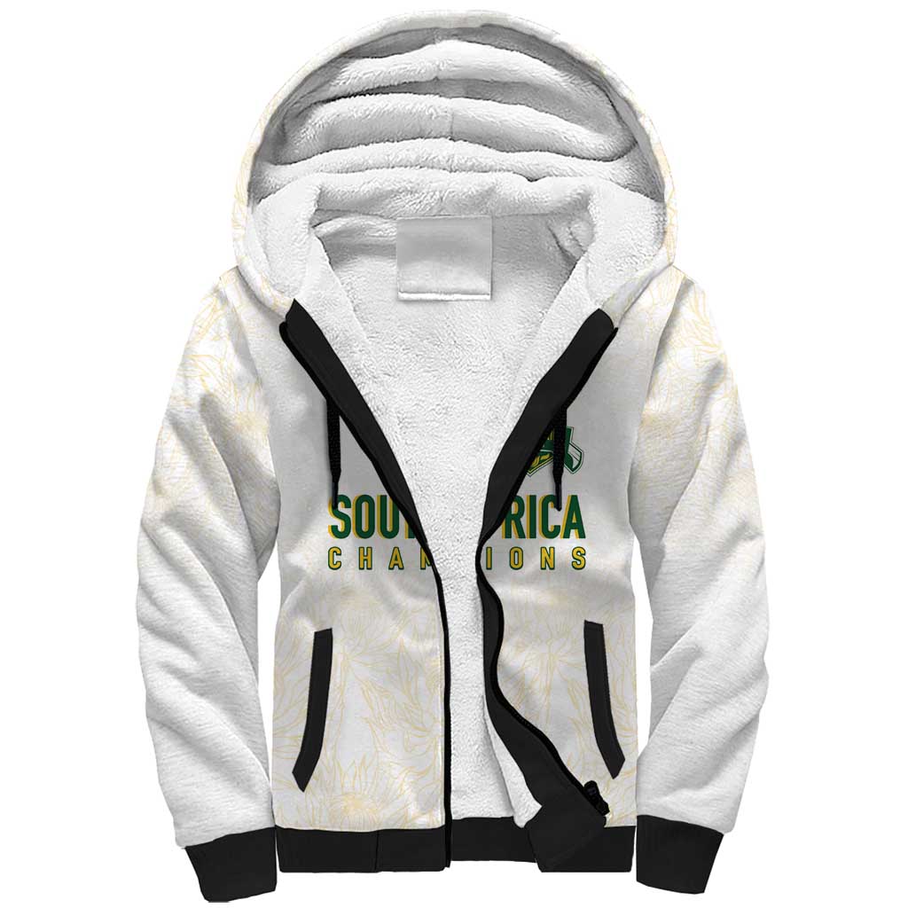 South Africa Cricket Champion Custom Sherpa Hoodie Gold Proteas - All White - Wonder Print Shop