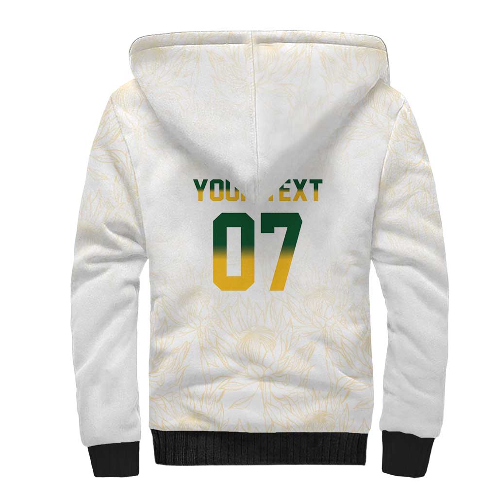 South Africa Cricket Champion Custom Sherpa Hoodie Gold Proteas - All White - Wonder Print Shop