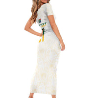 South Africa Cricket Champion Custom Short Sleeve Bodycon Dress Gold Proteas - All White - Wonder Print Shop