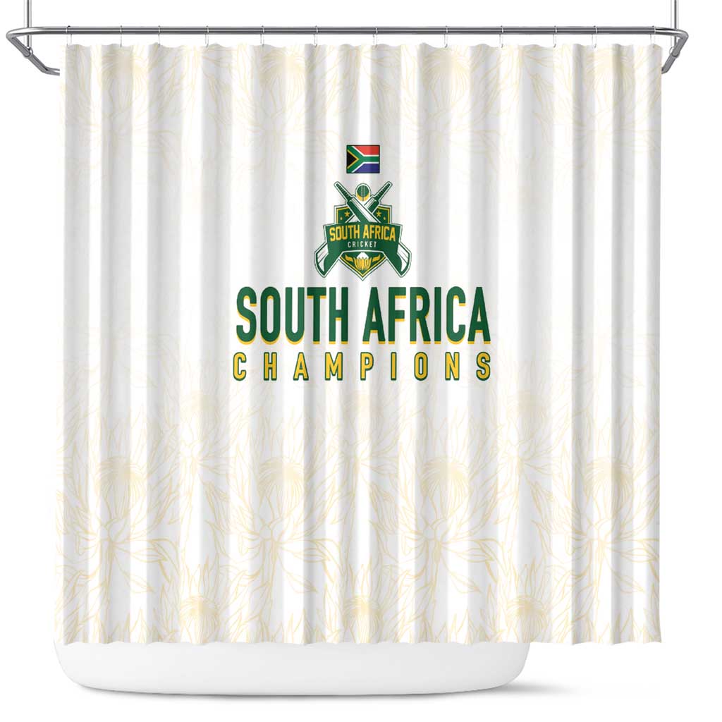 South Africa Cricket Champion Shower Curtain Gold Proteas - All White - Wonder Print Shop