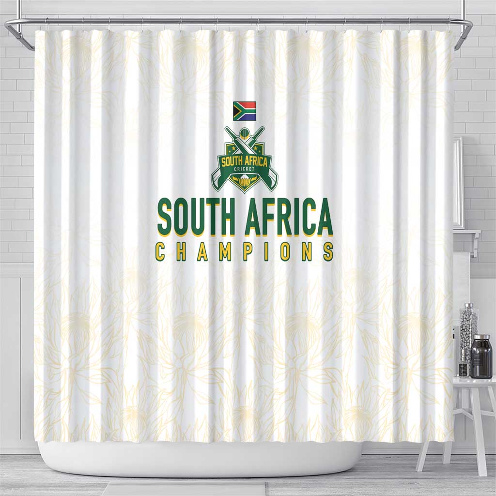 South Africa Cricket Champion Shower Curtain Gold Proteas - All White - Wonder Print Shop