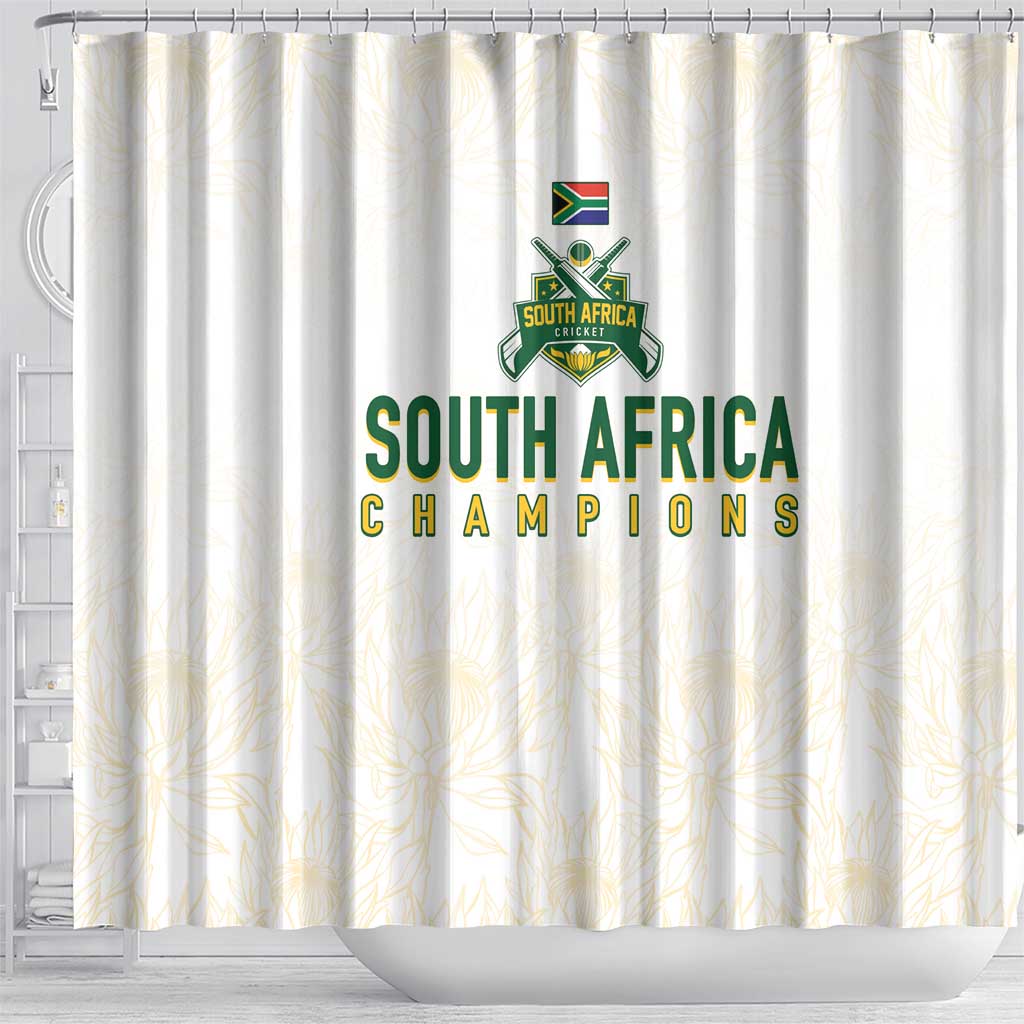 South Africa Cricket Champion Shower Curtain Gold Proteas - All White - Wonder Print Shop